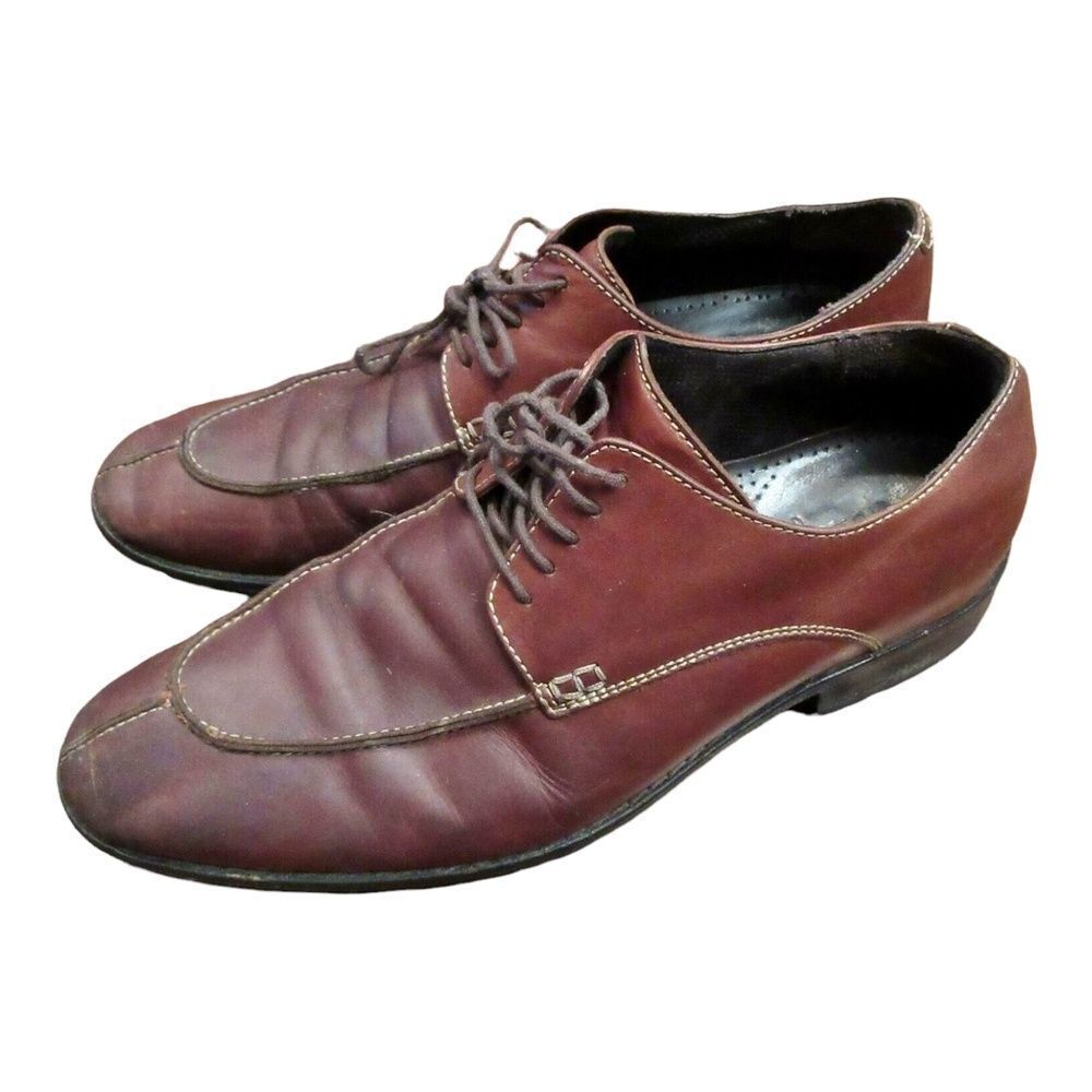 Cole Haan Mens Oxford Dress Shoes Brown Mahogany Leather Split Toe 9.5